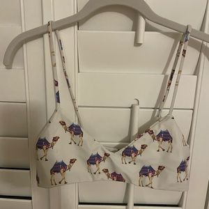 Large citrine bikini top in a camel pattern